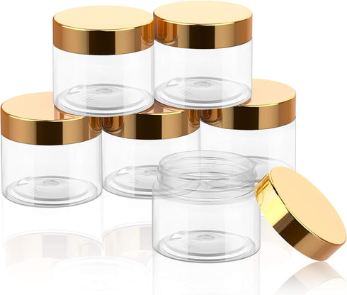 SATINIOR 6 Pack 2 oz Plastic Jars Containers with Lids Wide-mouth Refillable Leakproof Reusable Round Empty Jars for Travel Cosmetic Dry Food Spic...